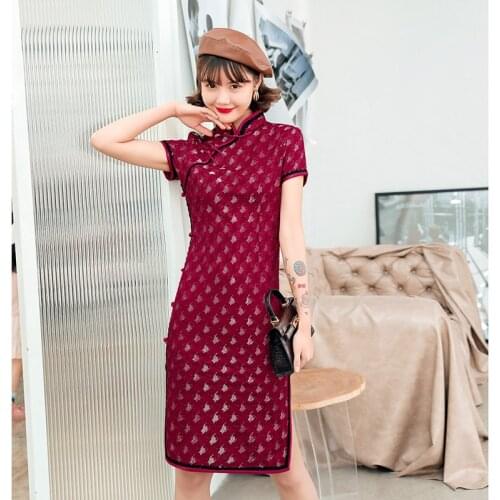 2021 lace cheongsam slim young girl fashion student catwalk cheongsam mid-length cheongsam dress