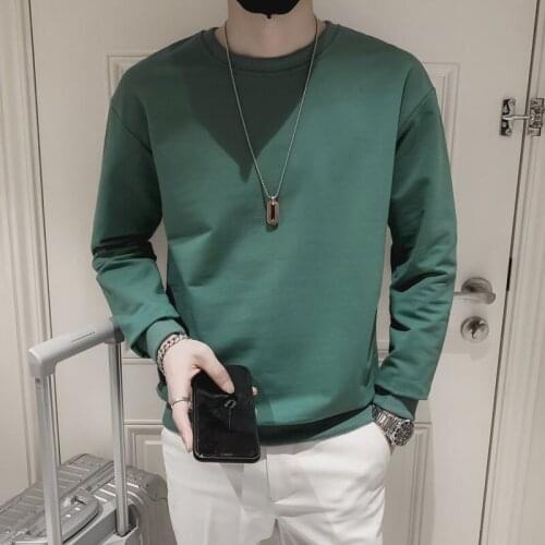 2021 Spring New Mens Solid Color Hoodie Men Round Neck Pullover Long Sleeve Shirt 399