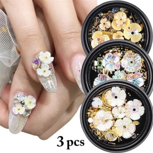 3 Boxes Kapmore 3D Flower Nail Rhinestone Creative DIY 3D Nail Art Charms Metal Nail Stud Nails Accessories Nail Decoration