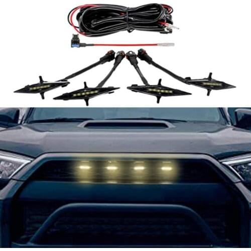 4Pcs LED Grille Light with Fuse Black Shell Yellow Light Front Grill Lamp for Toyota 4Runner 2014 2015 2016 2017 2018 2019