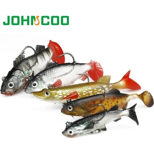5pcs/lot Rubber Fish Wobbler Soft Bait Lead Head Fish Lures 7g/11g/14g/18g Bass Pike Fishing Treble Hook T Tail