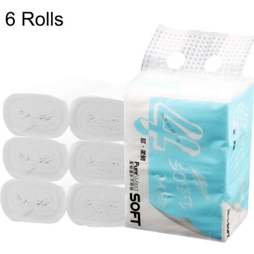 6 Rolls 4 Layers Toilet Roll Paper Hand Towels Home Bath Kitchen Tissue Roll Tissue Napkin Coreless Wood Pulp Toilet Paper