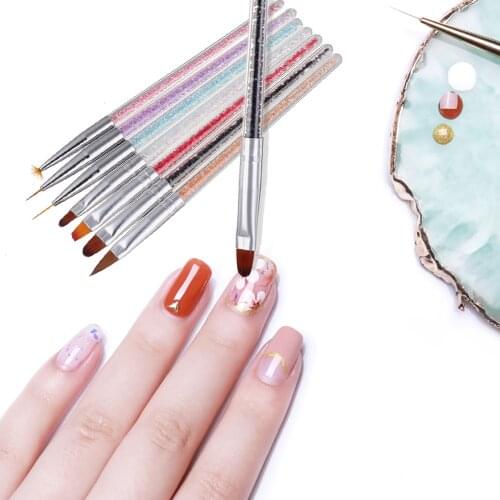 7pcs Nail Acrylic Brush Painting Lines Flower Drawing Shaping Flat Fan Angle Pen Manicure Tool Line Drawing Pen UV Gel Brushes