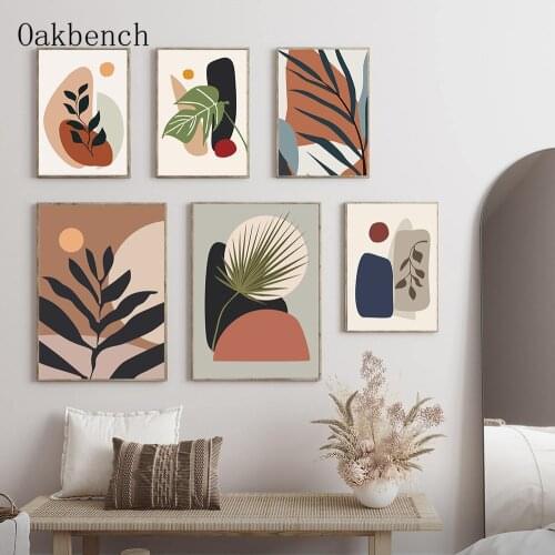 Abstract Canvas Painting Leaves Print Boho Poster Geometry Wall Art Prints Vintage Wall Pictures For Living Room Decoration