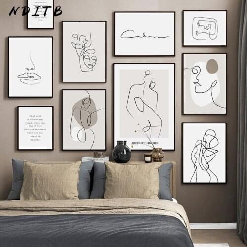 Abstract Art Line Drawing Sheets Poster Face Woman Body Canvas Painting Nordic Print Minimalist Wall Picture Home Decoration