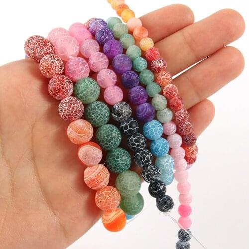 Colorful Frost Cracked Agates Natural Stone Beads for Jewelry Making Loose Spacer Round DIY Necklace Bracelet 15inch 6/8/10mm