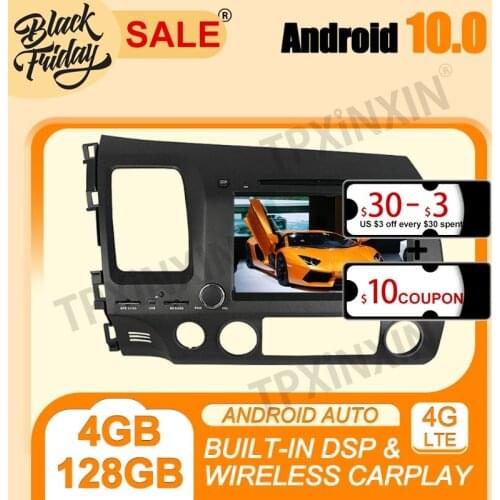 Carplay 4G+128G PX6 Android 10.0 For Honda Civic 2006-2011 Multimedia Player Auto Radio Tape Recorder GPS Navigation Head Unit