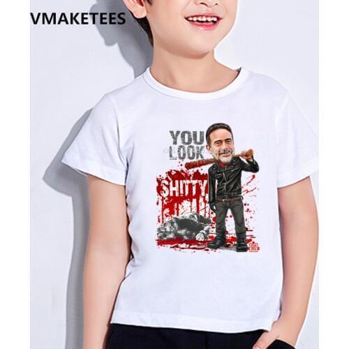 Kids Summer Short Sleeve Girls & Boys T shirts The Walking Dead Negan Print Childrens T-shirt Casual Funny Baby Clothes,HKP5160