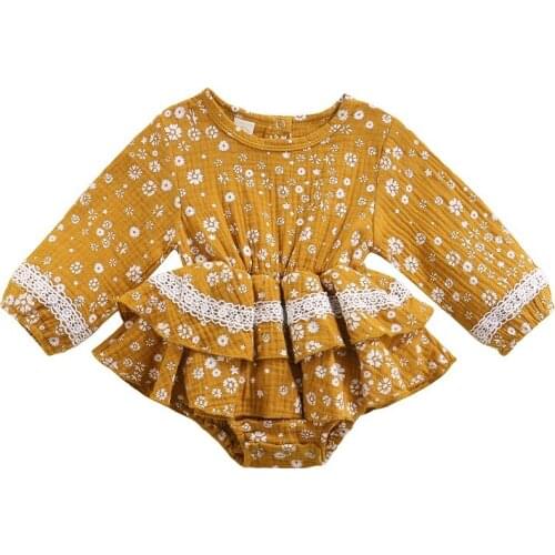 0-3Y Cute Newborn Baby Girl Long Sleeve Lace Flower Skirted Romper Jumpsuit Outfits Princess Girls Clothes