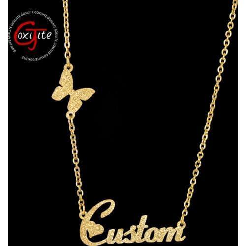 Goxijite 2020 Fashion Name Necklace For Women Stainless Steel Frosted Name Pendant Necklace Best Jewelry Gift