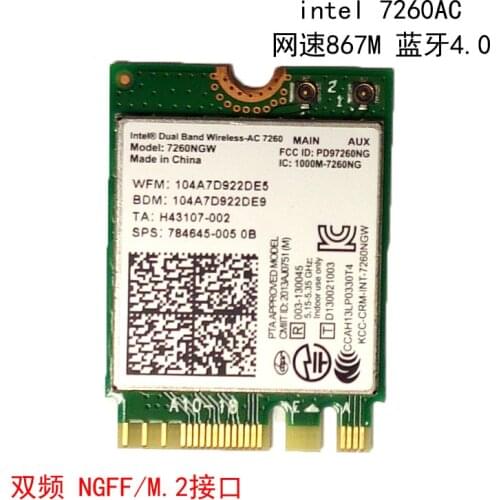 Intel Dual Band Wireless-AC 7260 7260AC 7260NGW 867Mbps wifi+bluetooth 4.0 NGFF wlan Card for HP ZBOOK 15 17 G2 SPS 784645-005