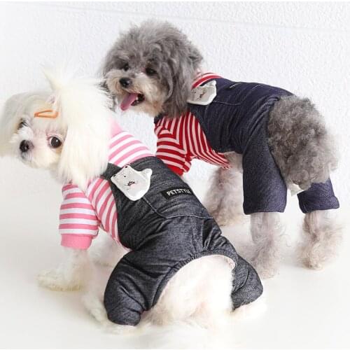 Overalls for Dogs Winter Star Stripe Jeans Fleece Teddy Warm Fleece Dog Clothes
