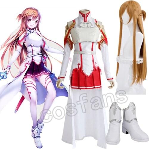 Sword Art Online Asuna Yuuki Cosplay Costumes Uniform for Halloween Party Costume SAO Asuna Battle Suit Outfits with Wig Shoes