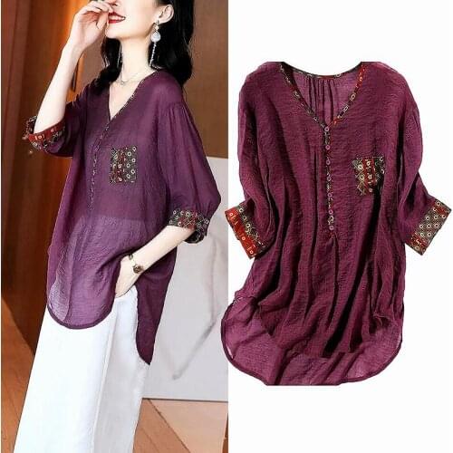 Fashion Summer Holiday Blouses Womens Shirt V Neck Chic Pocket Shirts Women Tops Elegant Ladies Clothes Blusas Femme LS123