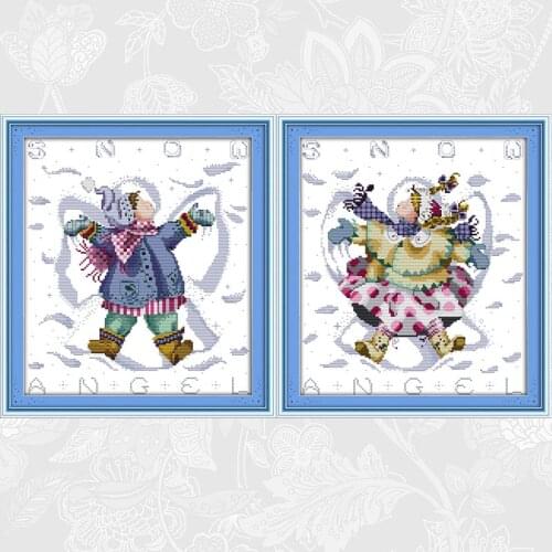 The boy and girl play in the snow Cross-stitch Printed Aida Canvas 14CT 11CT DIY Handwork Cross Stitch kit Embroidery Needlework