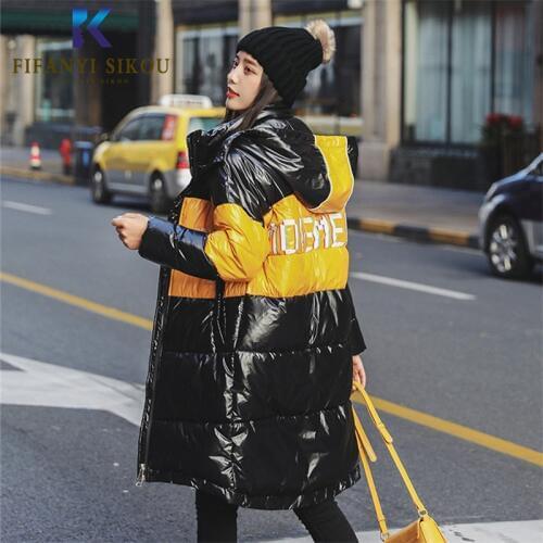 2019 New Winter Jacket Women Parka Fashion Print Long Loose Hooded Coat Thick Warm Overcoat Parkas Female Plus size Cotton Coats