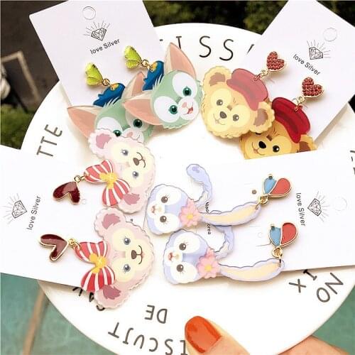 Disney New Arrival Cartoon Accessories Duffy Bear Plastic Earings Stellalou Cute Ear Pendant ShellieMay Jewlery 925 Silver