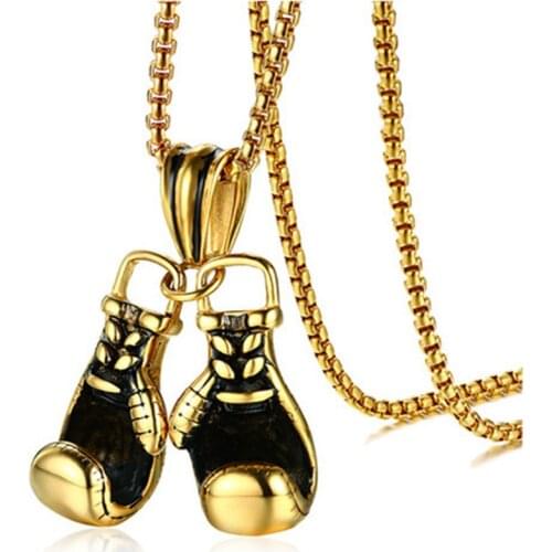 New popular Pendant Boxing gloves Pendant Necklace Gothic retro sports titanium steel Jewelry mini fight personality gift