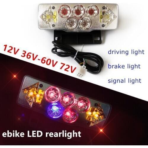 Wholesale electric bike rearlight,signal light,brake light/36v 48v 60v 72v universal LED three-in-one light tail-light for ebike