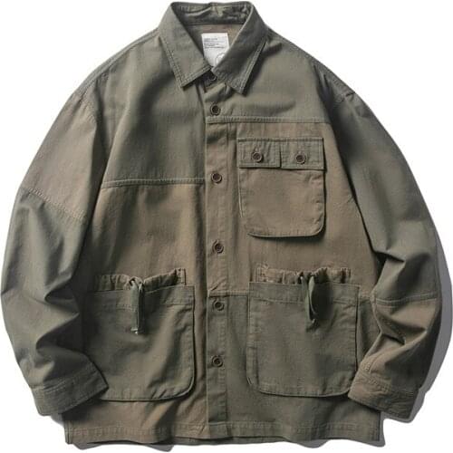 Autumn Fashion Brand Mens Contrast Stitching Pocket Work Shirt Outdoor Climbing Trekking Hiking Softshell Labor Cargo Coat Tops