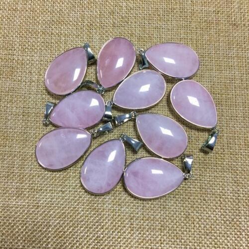 Natural Stone Bead Pendants Rose Crystal Drop 18x25 mm Metal Silver Color DIY Making Necklace Supplies
