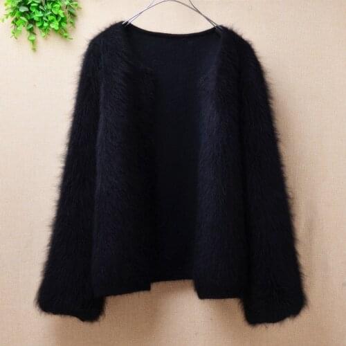 Casual balck sweater mink cashemere knitted angora rabbit fur soft warm winter cardigans 2020 new arrvials female coats