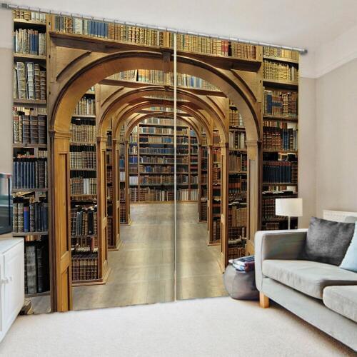 Luxury Blackout 3D Window Curtains For Living Room Bedroom brown bookself curtains stereoscopic curtains