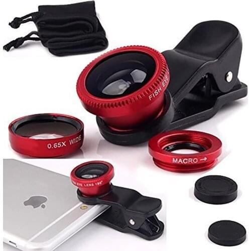 Wide Angle Mobile Phone Camera Lens Fish Eye Macro Lens for Iphone 7 8 6 X 11 Universal 3 In 1 Smartphone Fisheye Lens with Clip