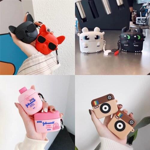 Cute 3D Cartoon Fashion Bluetooth Wireless Silicone Case for Apple Airpods 1 2 PRO Charging Headphone Case Keyring Cover Coque