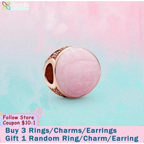 Smuxin 925 Sterling Silver Beads Pink Swirl Charm fit Original Pandora Bracelets for Women Jewelry Making Birthday Gift