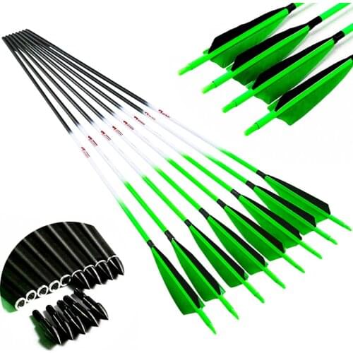 Linkboy Archery 100% Pure Carbon Arrows ID6.2MM Spine300-600 5inch Turkey feather Compound bow hunting shooting