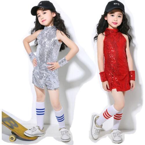 Girls Sequined Jazz Hip Hop Dance wear Costumes Kid Performance Modern Party Show Dancing Clothing set Outfits Fashion Dancewear