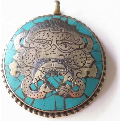 TBP156 Tibetan Dragon Head Amulet Pendants Nepal handmade Double Sides Totem For Man