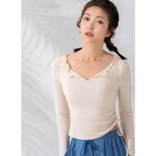 Unique V-neck Design Fitness Gym Top Sports Wear For Women T Shirt Solid Yoga Workout Crop Top