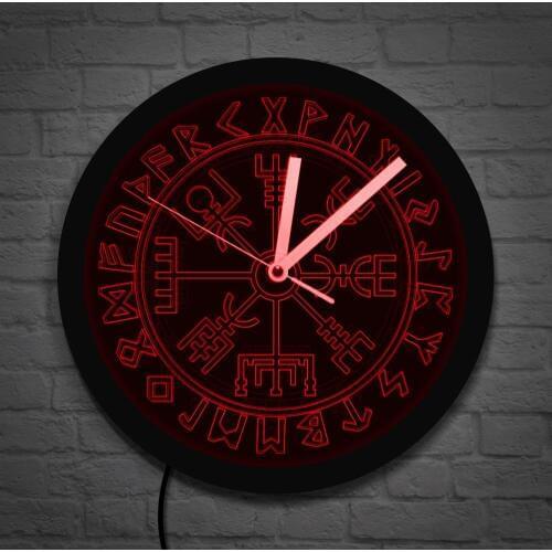 Viking Compass Vintage Illuminated Wall Clock Mysterious Symbol Norse Talisman Emblem Wall Light Norse Mythology Viking Artwork