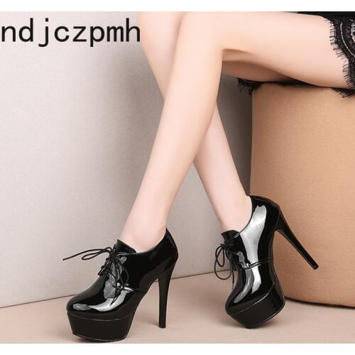 Womens Boots The New Winter Round Head Lace-Up Fashion Ankle Shoes Plus Size 34-45 Height 10cm