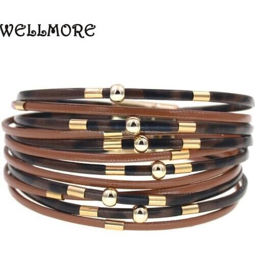 WELLMORE Leopard Leather Bracelets for Women 2020 Fashion magnet Bracelets & Bangles Multilayer Wide Wrap Bracelet jewelry