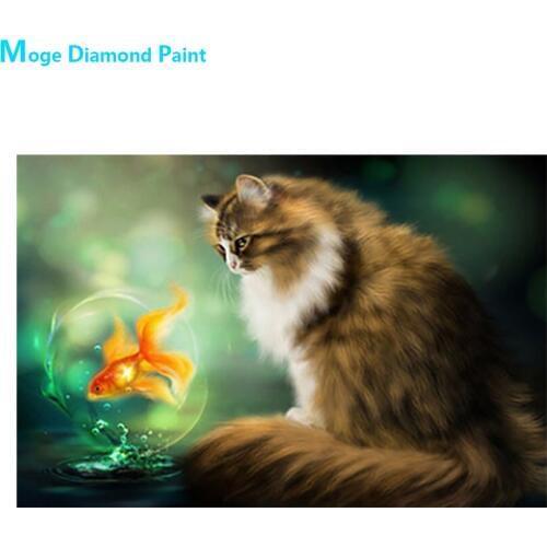 Animal Cat Goldfish Diamond Painting Cross Stitch Full Round Nouveaute DIY Decorative Lovely Cartoon Children Mosaic Embroidery