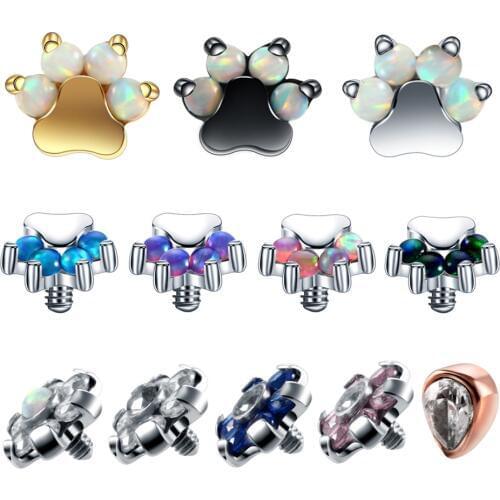 1PC Steel Crystal Flower Micro Dermal Anchor Top Piercings Opal Gem Micro Dermal Top Surface Hide in Skin Diver Piercing Jewelry