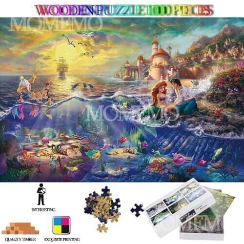 Little Mermaid Adults 1000 Pieces Wooden Puzzle Cartoon Anime Wooden Jigsaw Puzzels High Definition DIY Assembly Puzzle Toys Gif