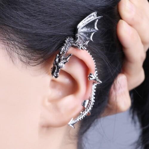 2020 new fashionable women fashion ladies personality fashion retro goth punk dragon-shaped earrings without pierced earrings fo