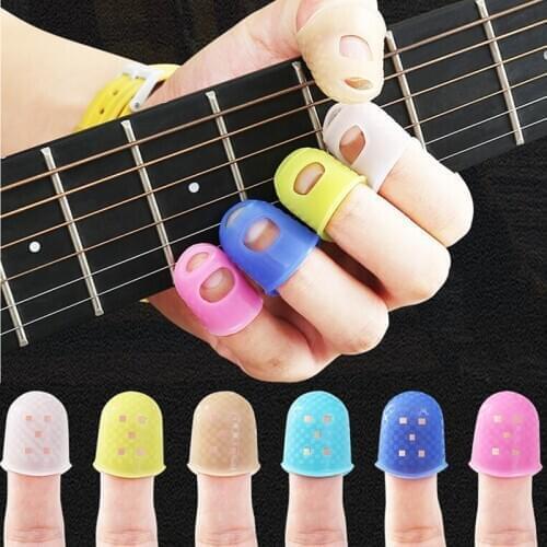 5Pcs Silicone Finger Guards Guitar Fingertip Protectors For Ukulele Guitar Non-Slip Finger Sets 6 Color Optional