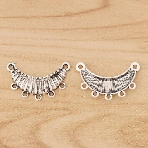 50 Pieces Tibetan Silver Crescent Moon Connector Charms Pendants for Jewellery Making Findings Accessories 26x10mm