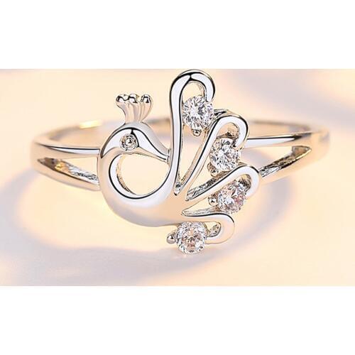 Beiver Fashion Silver Color Rings Peacock Tail Ring for Woman New Animal Clear CZ Elegant Wedding Party Engagement Ring Jewelry
