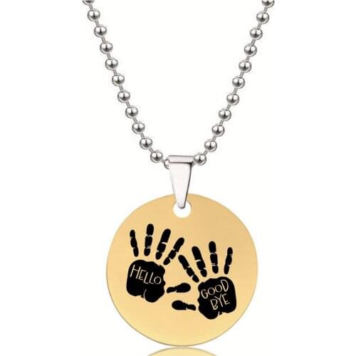 BLINGPAW Stainless Steel Pendant Neckalce Hellow Goodbye Hands Prints Keychain Bag Ornaments Tag Gold Black Silver