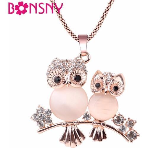 Bonsny Maxi Crystal Owl Necklace Pendants Statement Chain Choker New 2017 Fashion Bird Jewelry For Women Bijoux Accessories