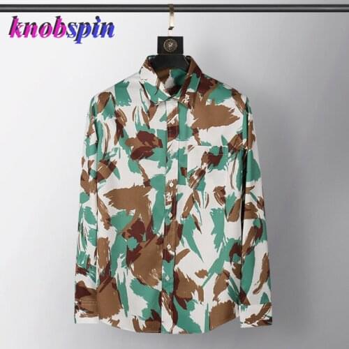 Brand Art Printing Spring Mens Shirt Trend Long Sleeve Mens Wear Slim Fashion Social Flower Shirt Men Party Mens Dress Shirts