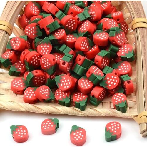 30pcs/60pcs/90pcs Red Strawberry Beads Polymer Clay Beads Loose Spacer Beads For Jewelry Making Hanmade DIY Bracelet