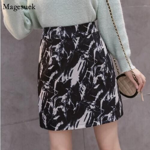 Ink Print Vintage Mini Skirt Women Spring Korean A-Line Short High Waist Skirt Plus Size Casual Skirts Womens Mini Faldas 12665