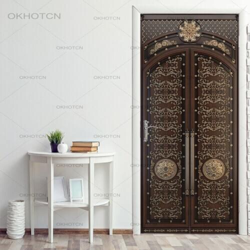 Home Decor DIY Door PVC Waterproof 3D Print Environment Classical Pattern Protection Sticker Self Adhesive Art Paper Bedroom